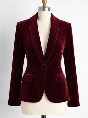 Deep Burgundy Velvet Single-Button Blazer